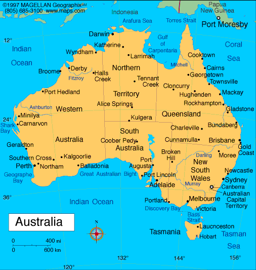 Kaart van Australie.